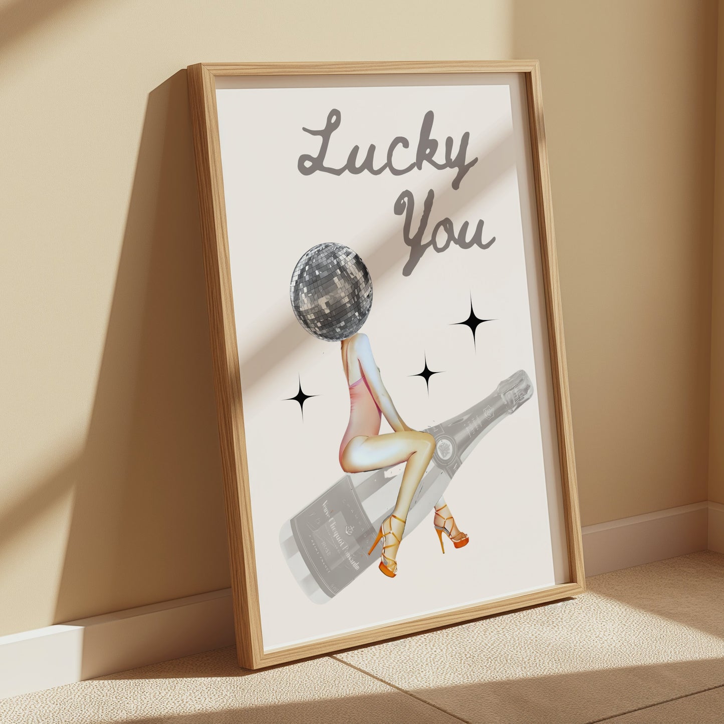 Premium Poster of Lucky You Disco Ball Head Art Cool Decor Posters