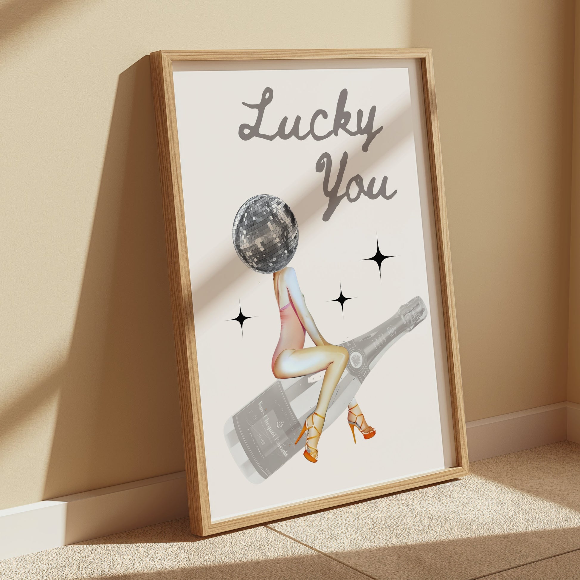 Premium Poster of Lucky You Disco Ball Head Art Cool Decor Posters