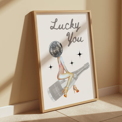 Premium Poster of Lucky You Disco Ball Head Art Cool Decor Posters