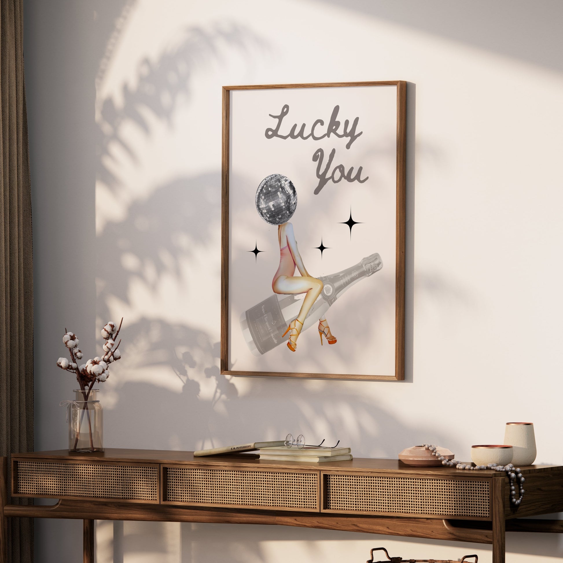 Premium Poster of Lucky You Disco Ball Head Art Cool Decor Posters