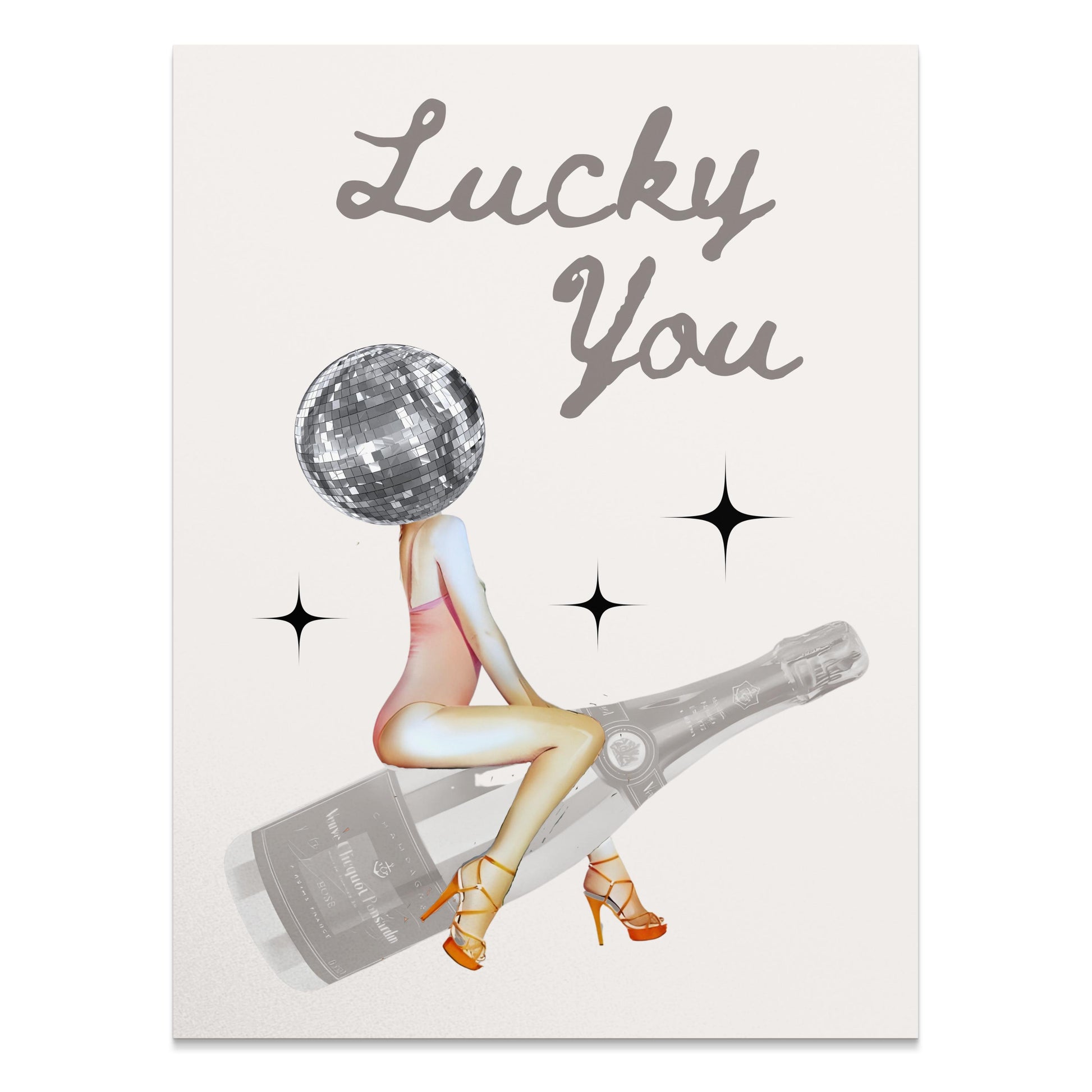 Premium Poster of Lucky You Disco Ball Head Art Cool Decor Posters