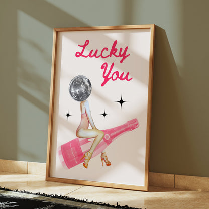 Premium Poster of Lucky You Disco Ball Woman Art Print Posters