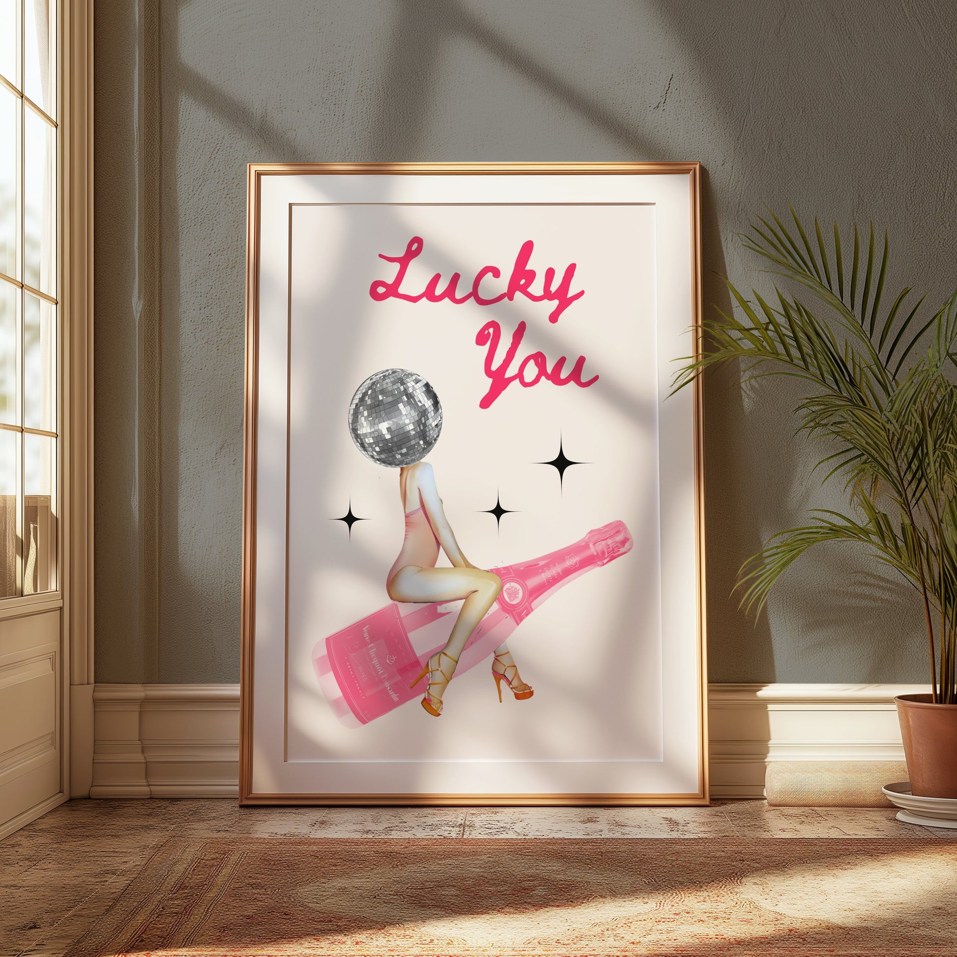 Premium Poster of Lucky You Disco Ball Woman Art Print Posters