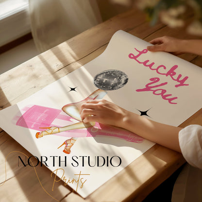 Premium Poster of Lucky You Disco Ball and Champagne Aesthetic Posters