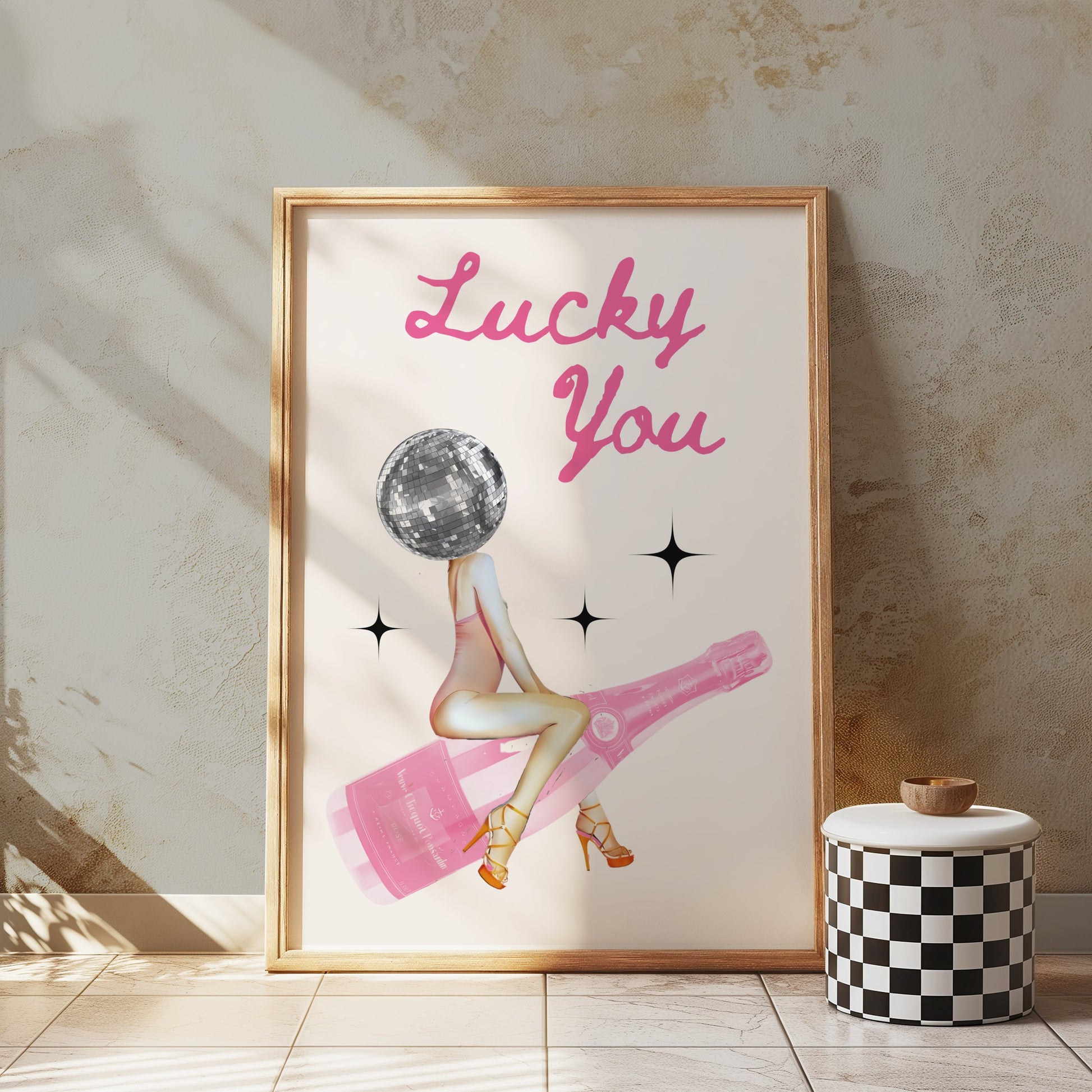 Premium Poster of Lucky You Disco Ball and Champagne Aesthetic Posters
