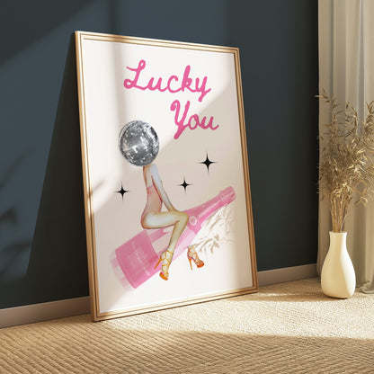 Premium Poster of Lucky You Disco Ball and Champagne Aesthetic Posters