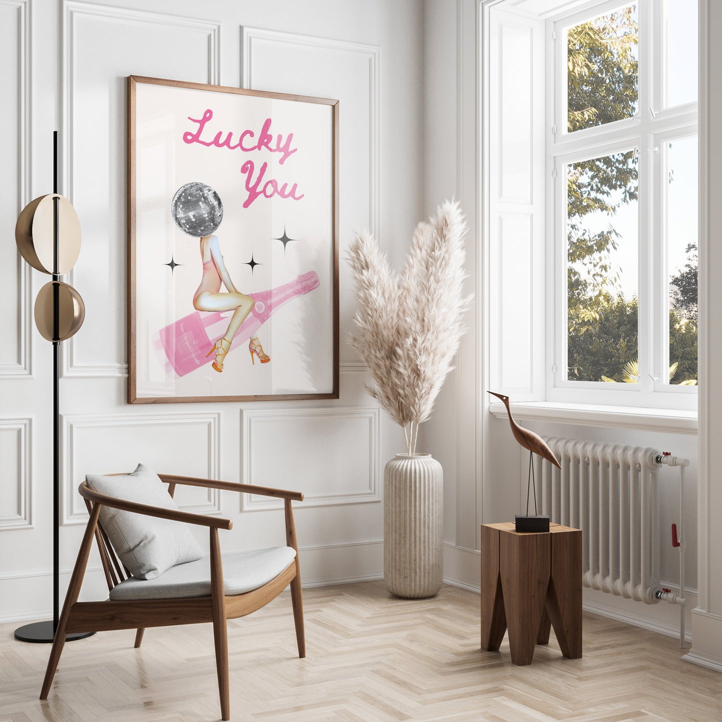 Premium Poster of Lucky You Disco Ball and Champagne Aesthetic Posters