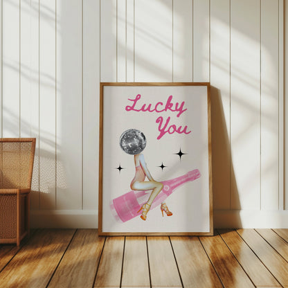Premium Poster of Lucky You Disco Ball and Champagne Aesthetic Posters