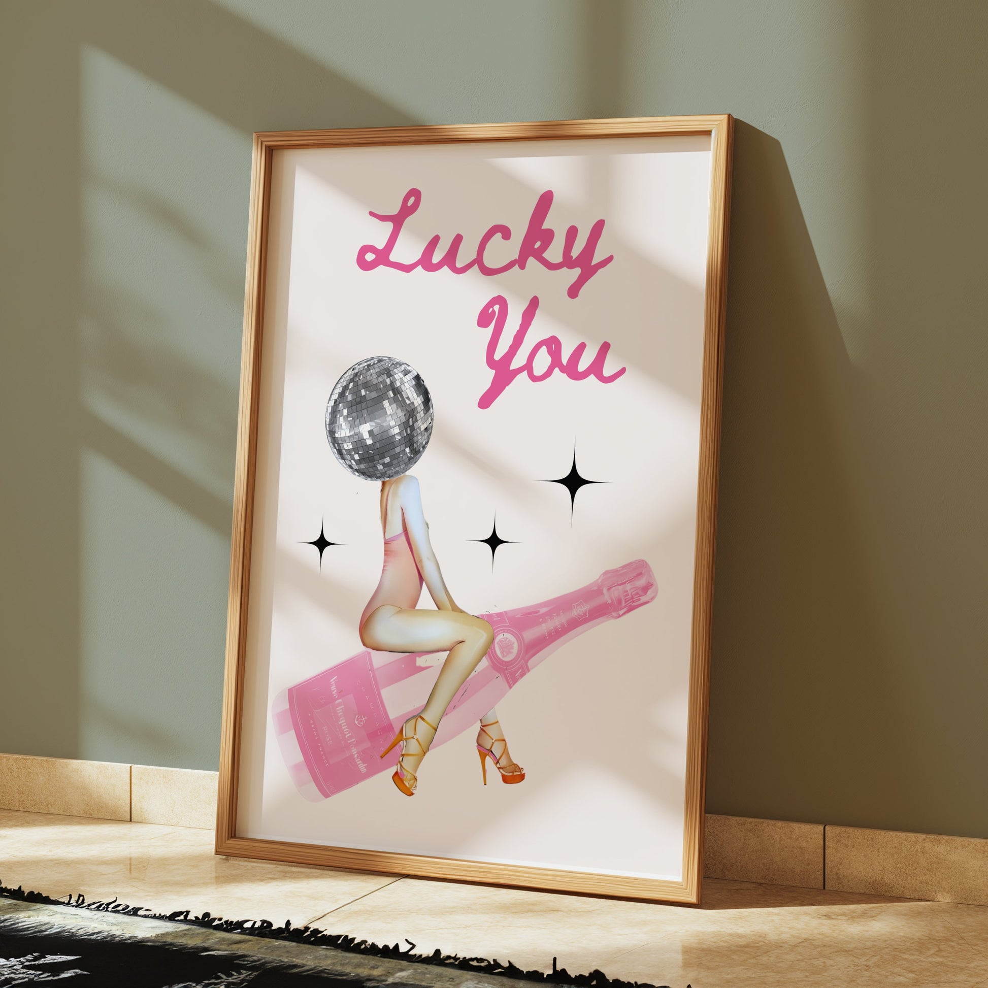 Premium Poster of Lucky You Disco Ball and Champagne Aesthetic Posters