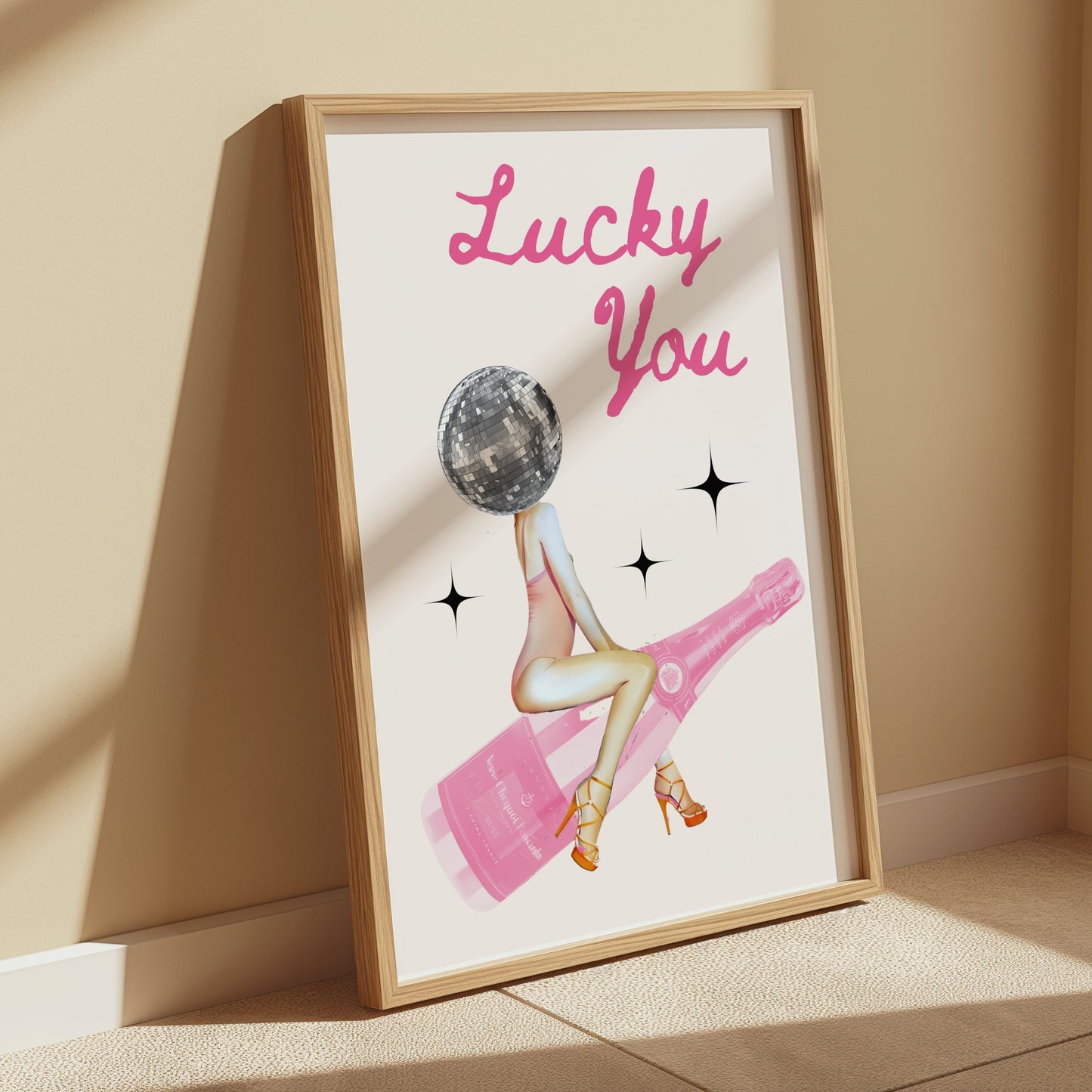 Premium Poster of Lucky You Disco Ball and Champagne Aesthetic Posters