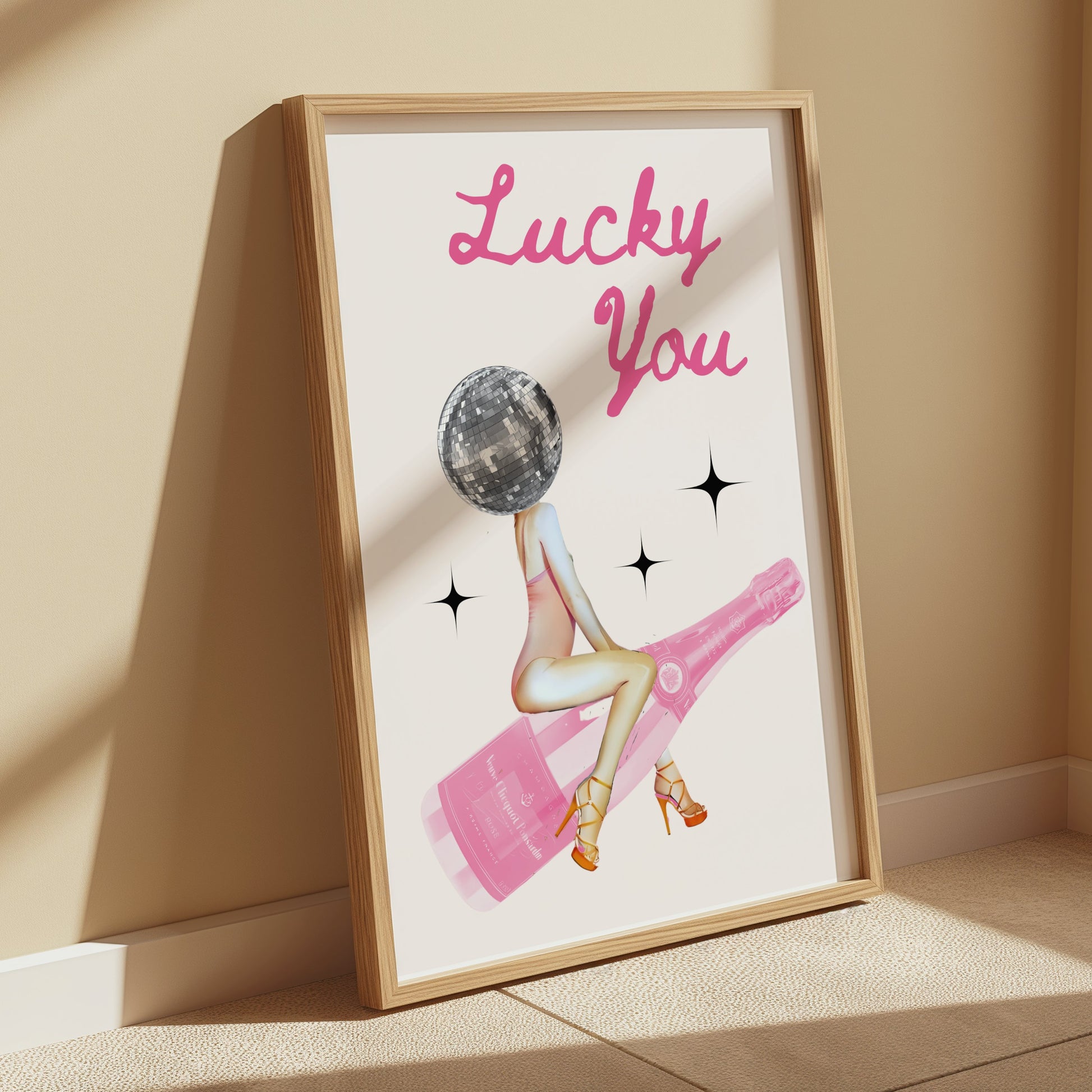 Premium Poster of Lucky You Disco Ball and Champagne Aesthetic Posters