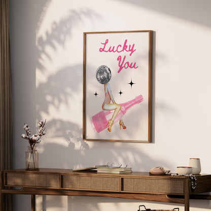 Premium Poster of Lucky You Disco Ball and Champagne Aesthetic Posters