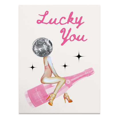 Premium Poster of Lucky You Disco Ball and Champagne Aesthetic Posters