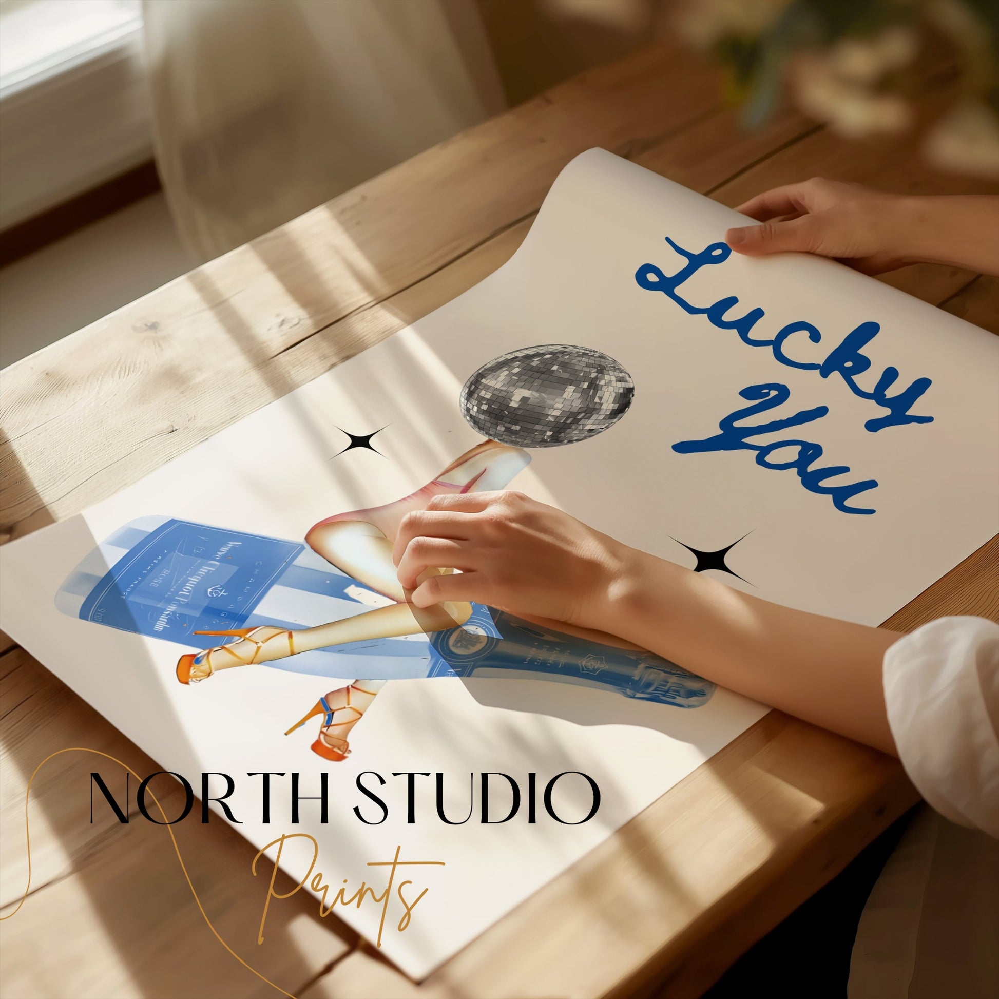 Premium Poster of Lucky You Disco Ball and Wine Bottle Cool Posters
