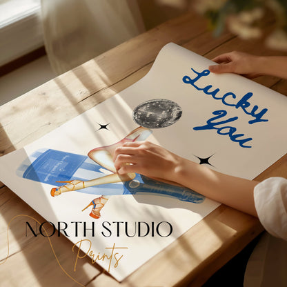 Premium Poster of Lucky You Disco Ball and Wine Bottle Cool Posters