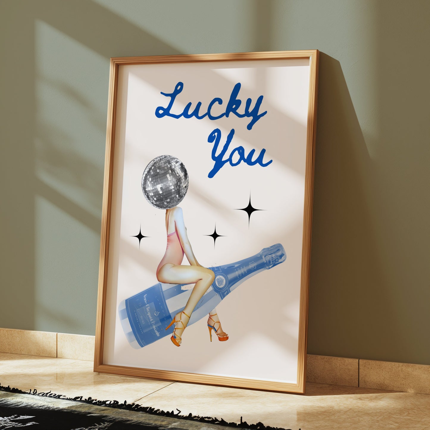 Premium Poster of Lucky You Disco Ball and Wine Bottle Cool Posters