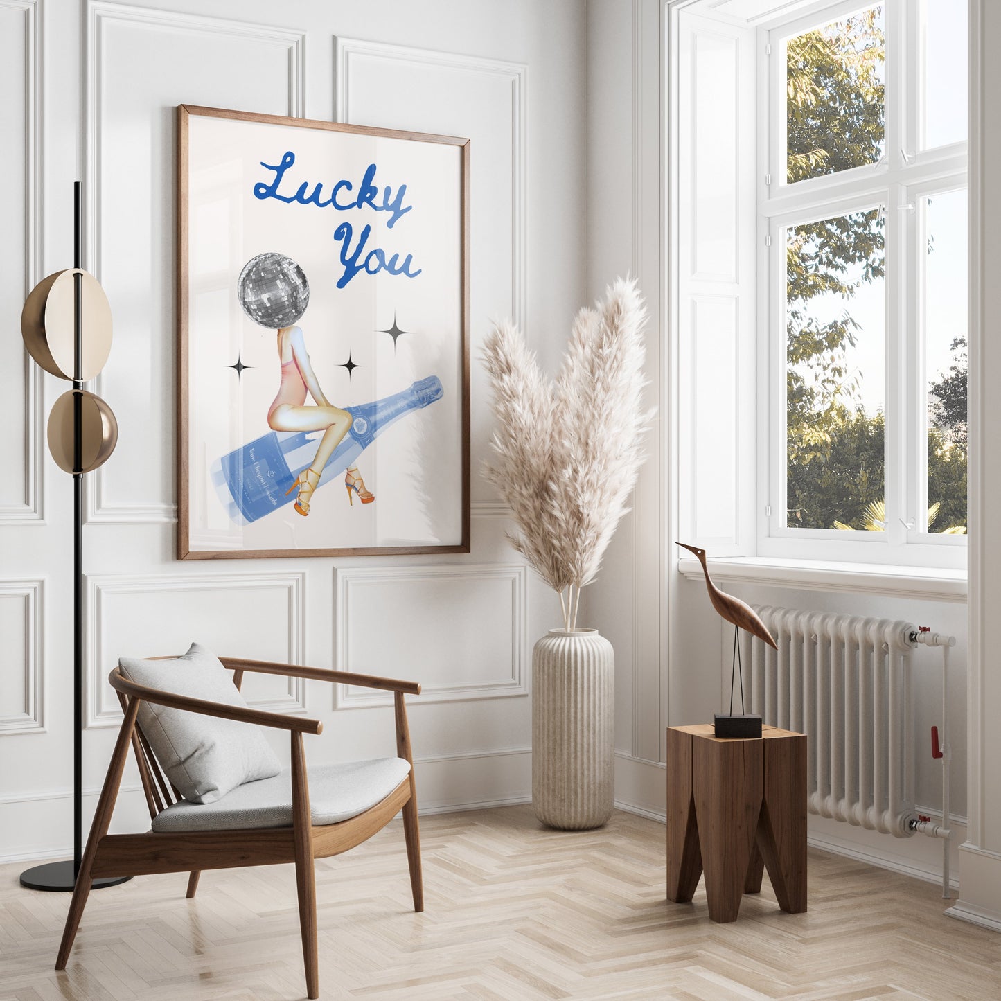 Premium Poster of Lucky You Disco Ball and Wine Bottle Cool Posters