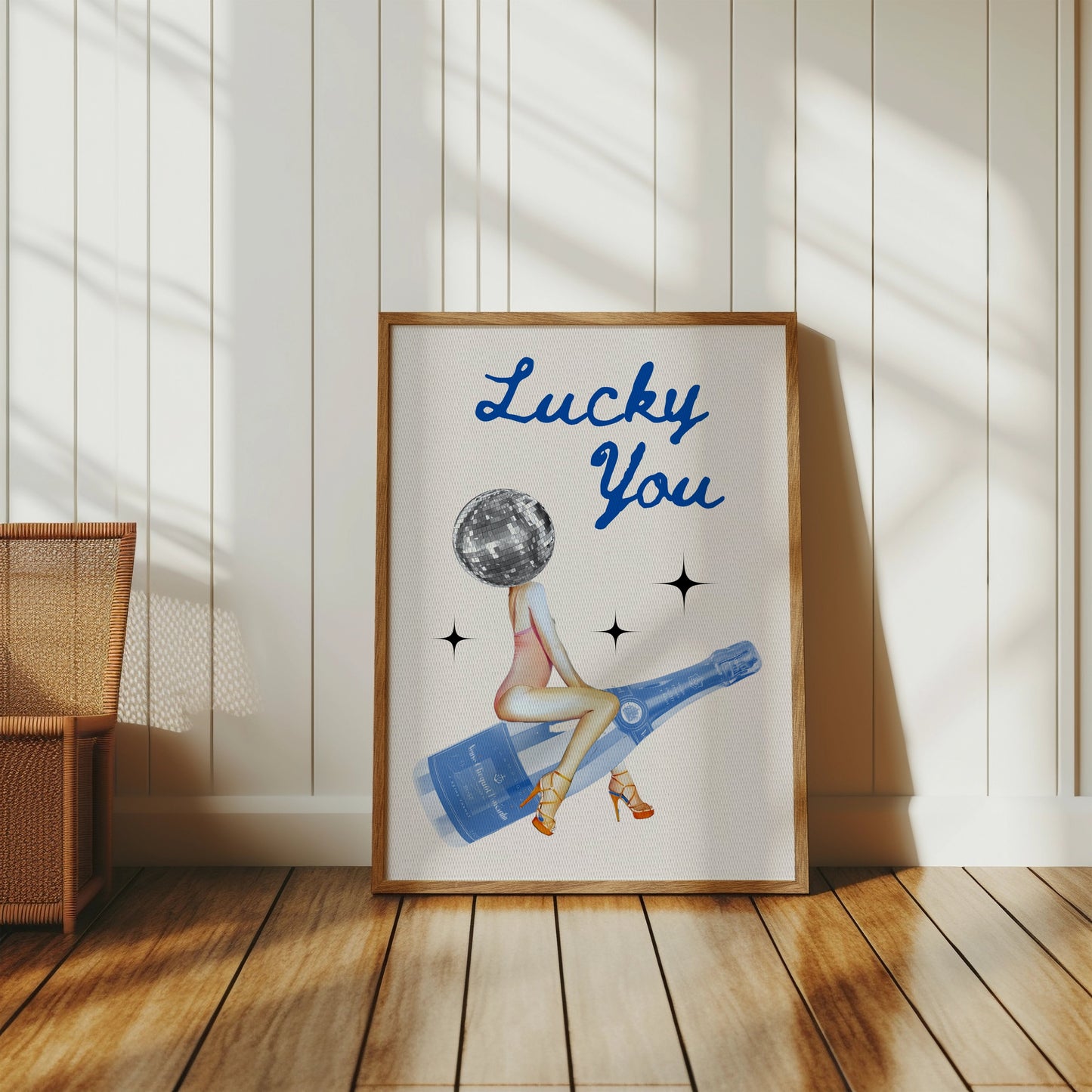 Premium Poster of Lucky You Disco Ball and Wine Bottle Cool Posters