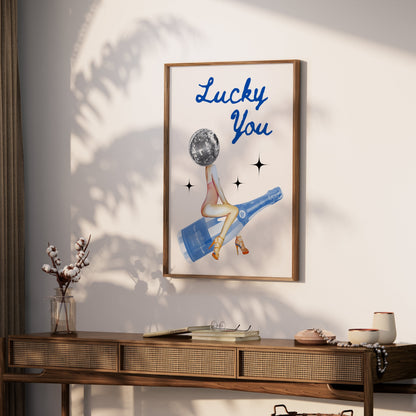 Premium Poster of Lucky You Disco Ball and Wine Bottle Cool Posters