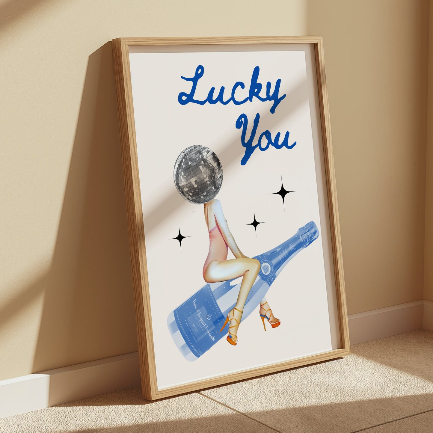 Premium Poster of Lucky You Disco Ball and Wine Bottle Cool Posters