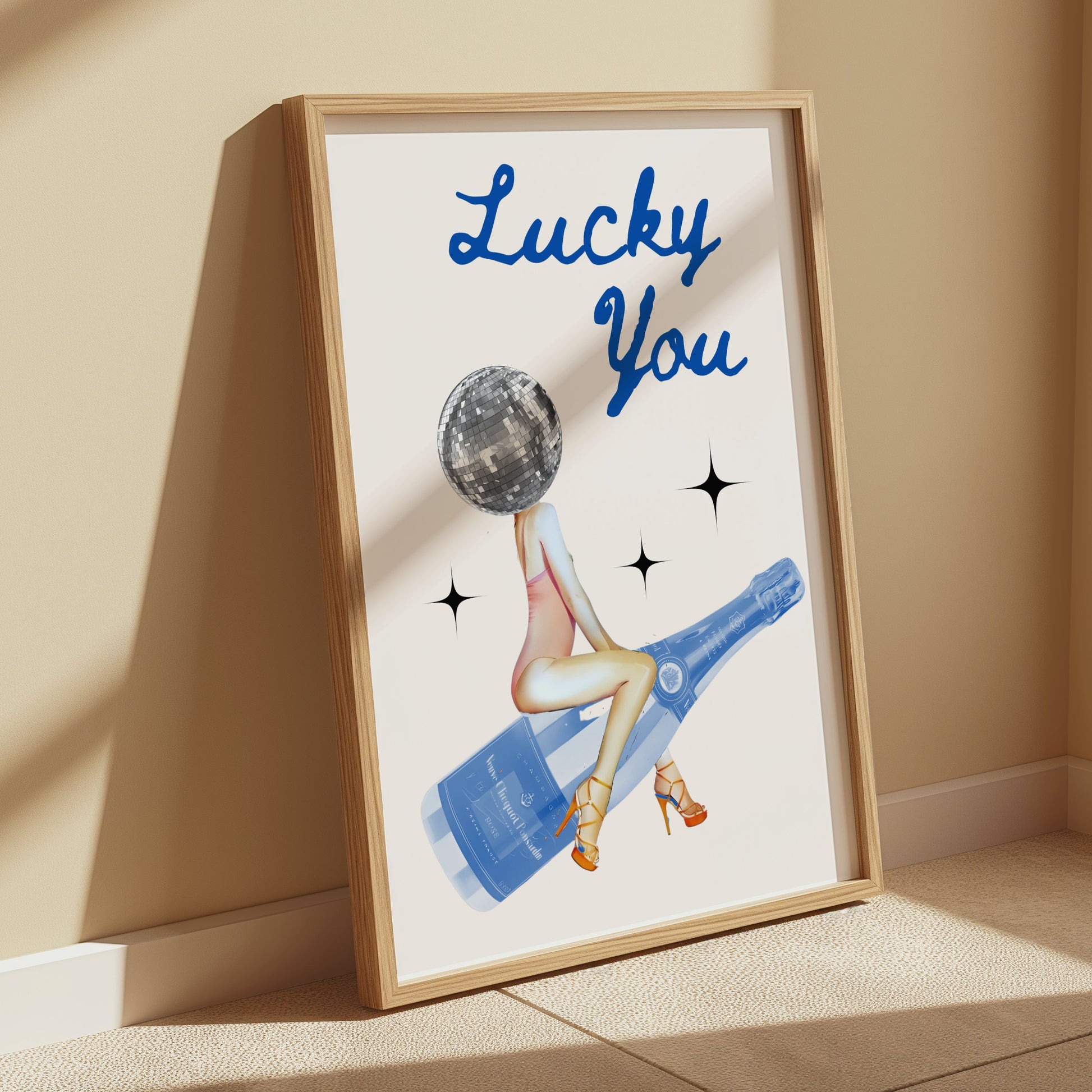 Premium Poster of Lucky You Disco Ball and Wine Bottle Cool Posters