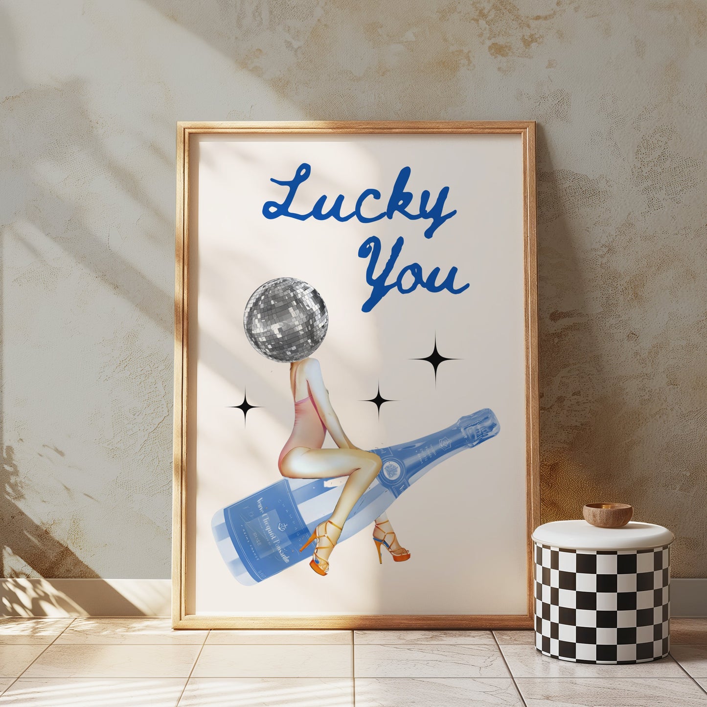 Premium Poster of Lucky You Disco Ball and Wine Bottle Cool Posters