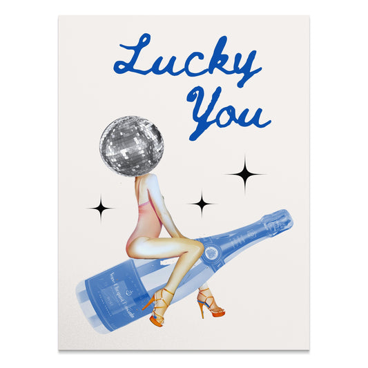 Premium Poster of Lucky You Disco Ball and Wine Bottle Cool Posters