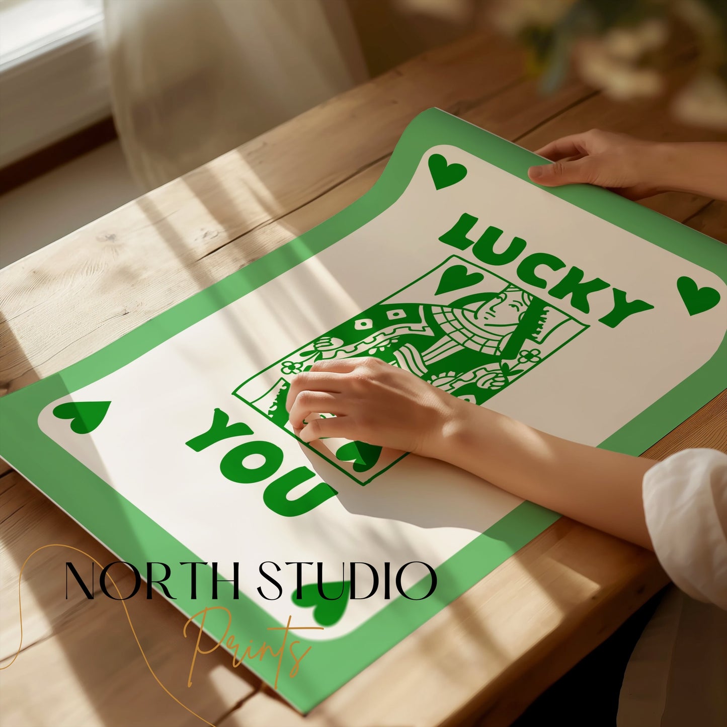 Premium Poster of Lucky You Playing Card Green Illustration Posters