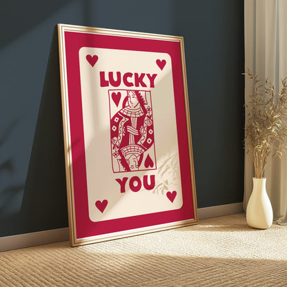 Premium Poster of Lucky You Playing Card Queen of Hearts Art Posters