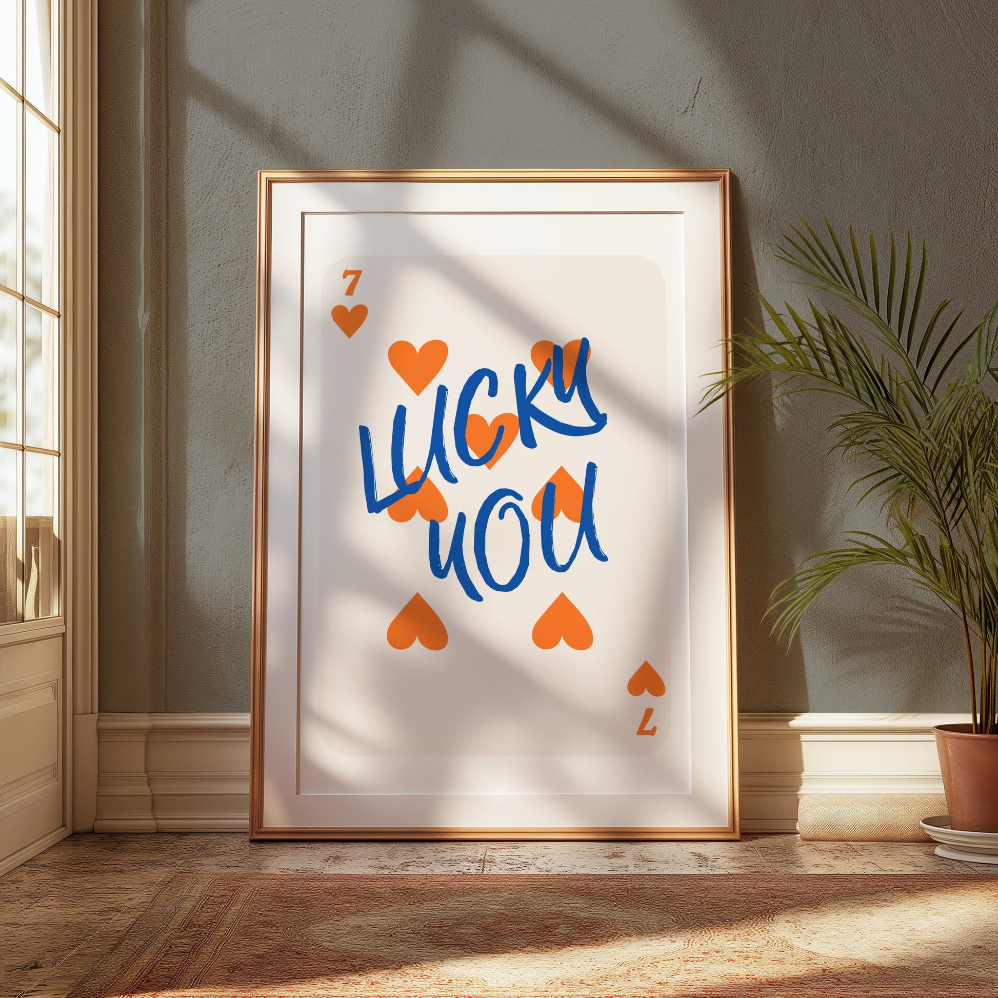 Premium Poster of Lucky You Seven of Hearts Playing Card Posters