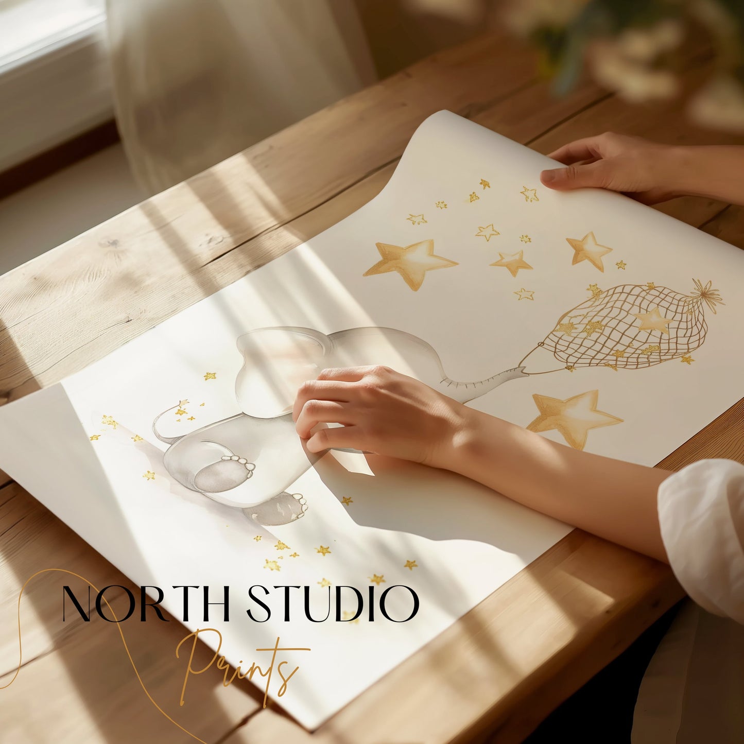 Premium Poster of Magical Elephant with Stars Illustration Posters