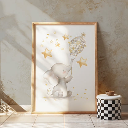 Premium Poster of Magical Elephant with Stars Illustration Posters