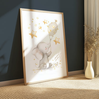 Premium Poster of Magical Elephant with Stars Illustration Posters