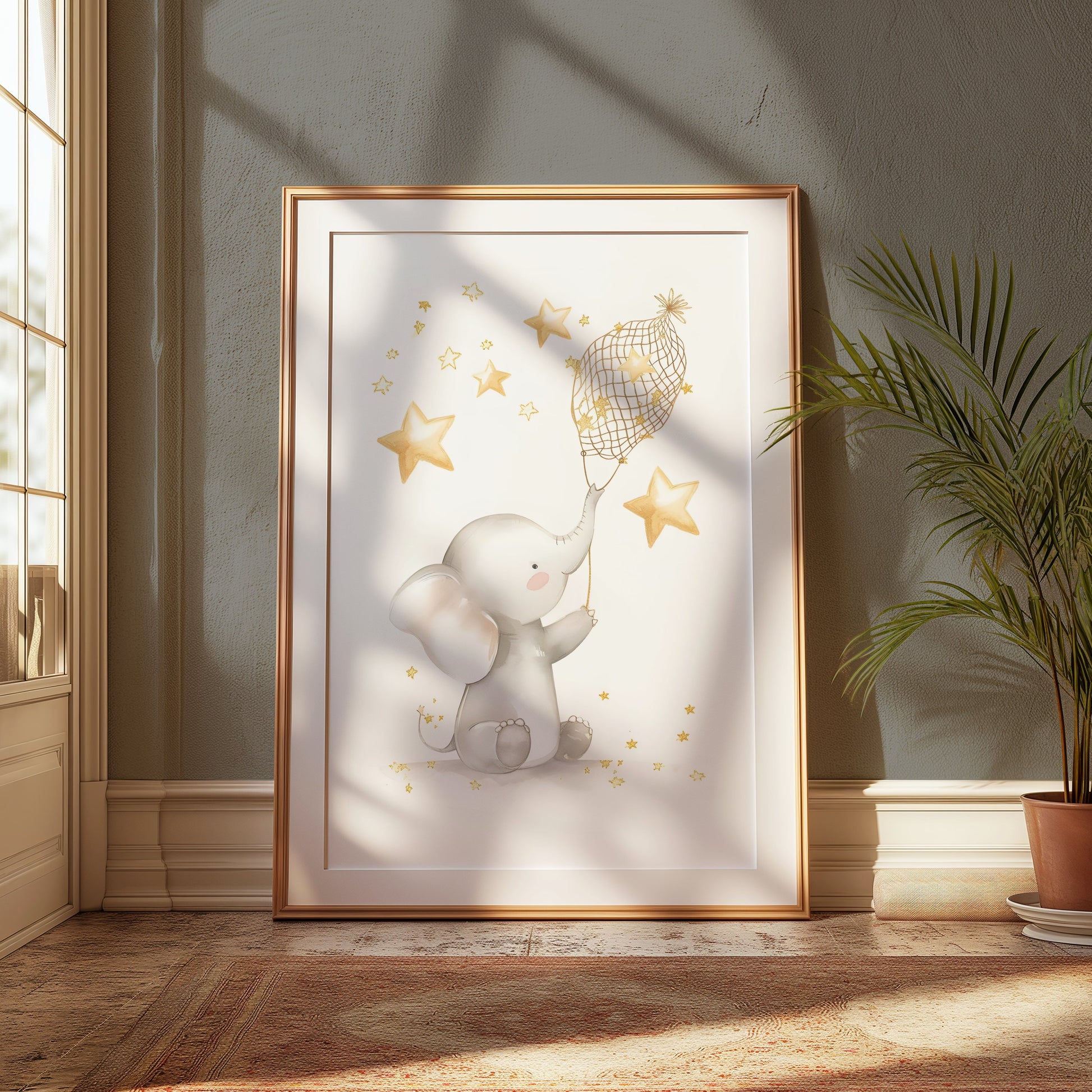 Premium Poster of Magical Elephant with Stars Illustration Posters