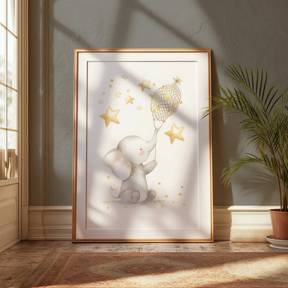 Premium Poster of Magical Elephant with Stars Illustration Posters