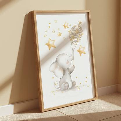 Premium Poster of Magical Elephant with Stars Illustration Posters