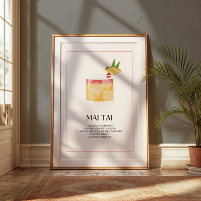 Premium Poster of Mai Tai Cocktail Recipe Minimalist Style Posters