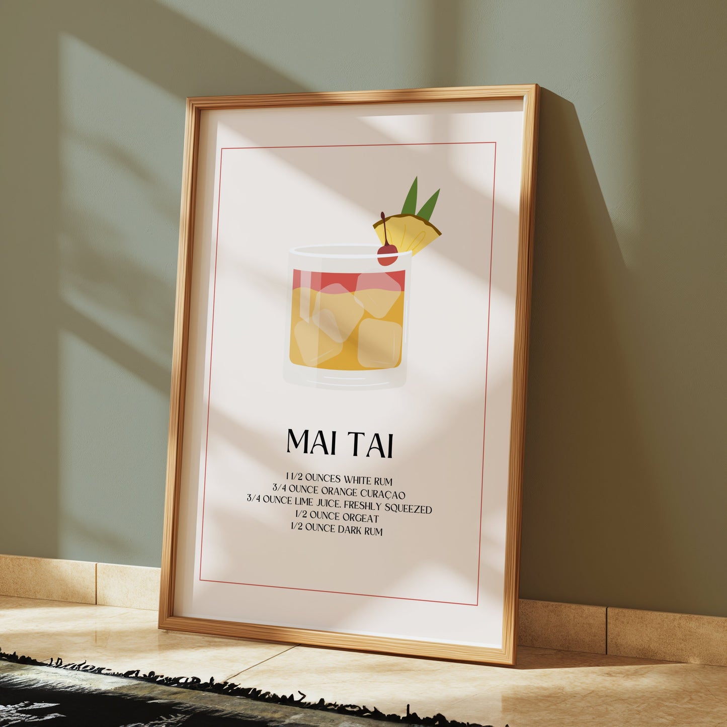 Premium Poster of Mai Tai Cocktail Recipe Minimalist Style Posters
