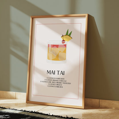 Premium Poster of Mai Tai Cocktail Recipe Minimalist Style Posters