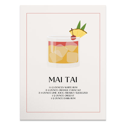 Premium Poster of Mai Tai Cocktail Recipe Minimalist Style Posters