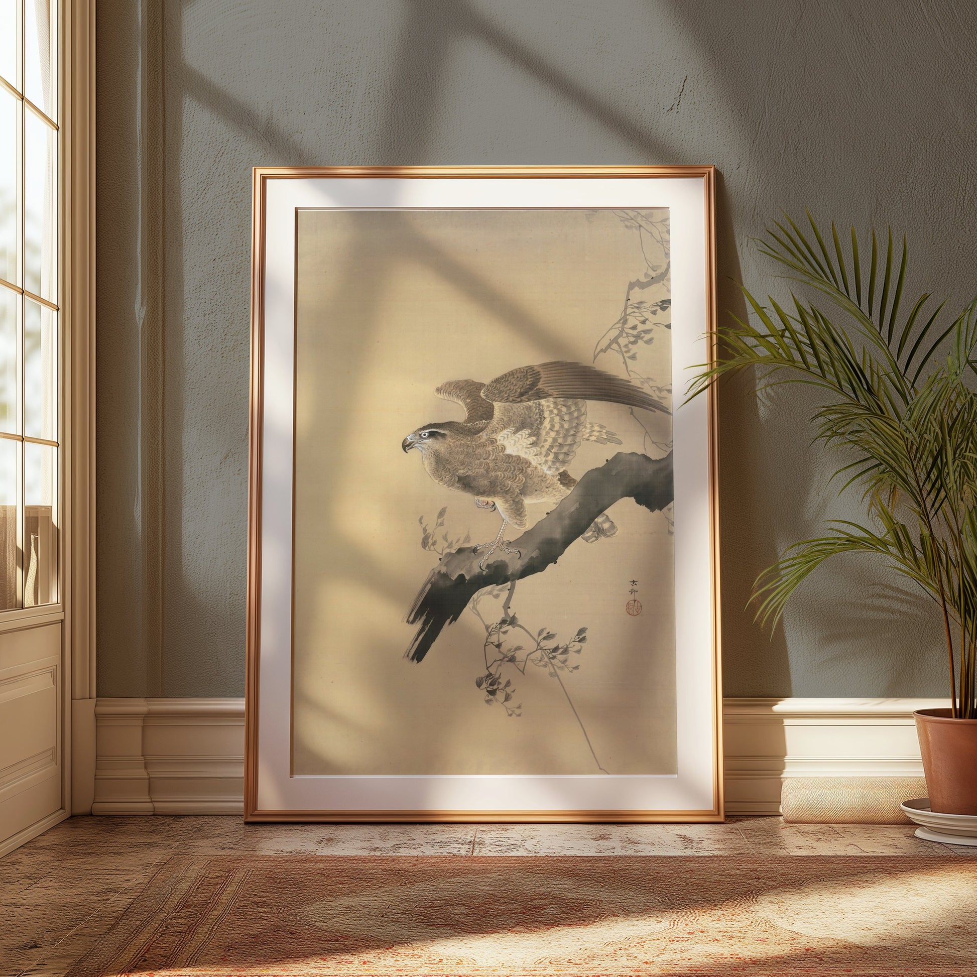 Premium Poster of Majestic Bird of Prey on Branch Wall Art Posters