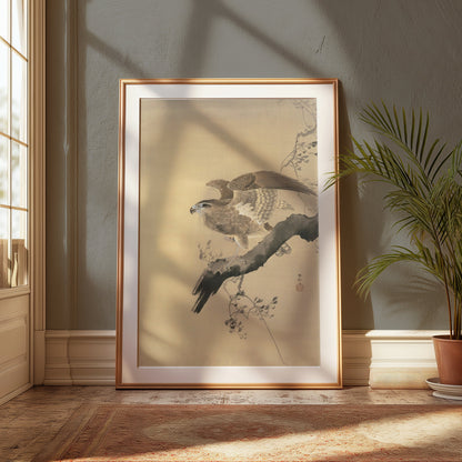 Premium Poster of Majestic Bird of Prey on Branch Wall Art Posters