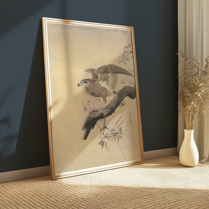 Premium Poster of Majestic Bird of Prey on Branch Wall Art Posters
