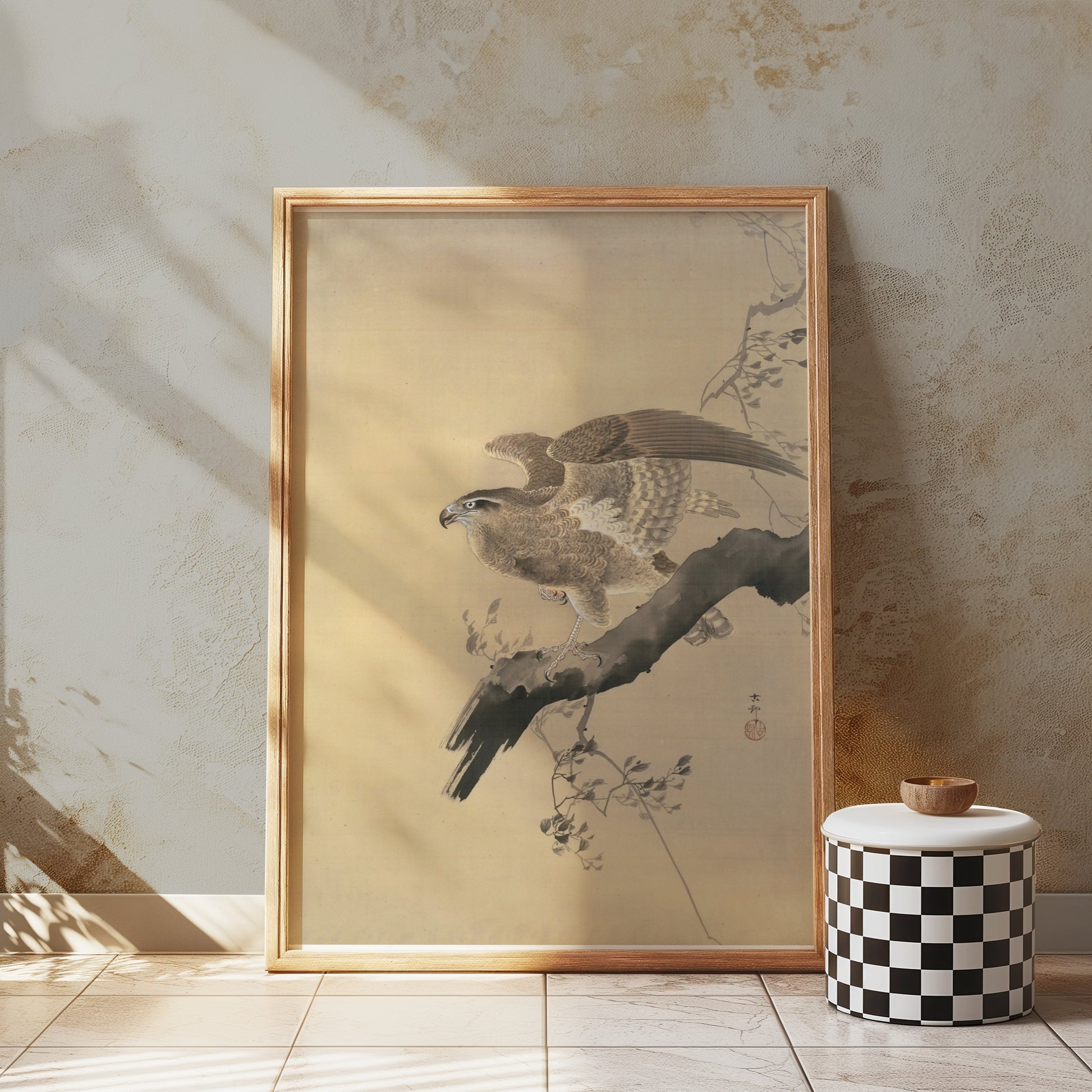 Premium Poster of Majestic Bird of Prey on Branch Wall Art Posters