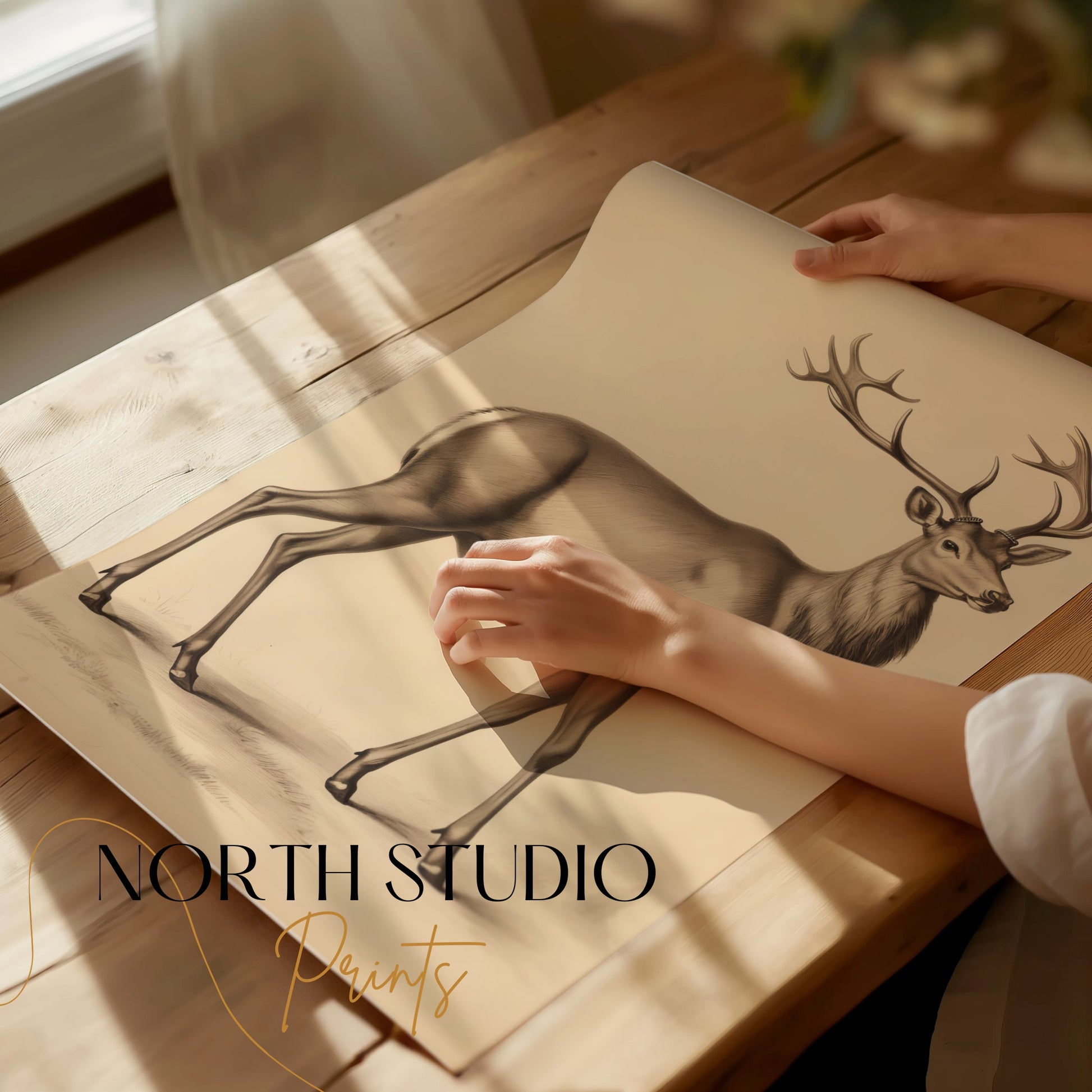 Premium Poster of Majestic Deer Illustration in Vintage Style Posters