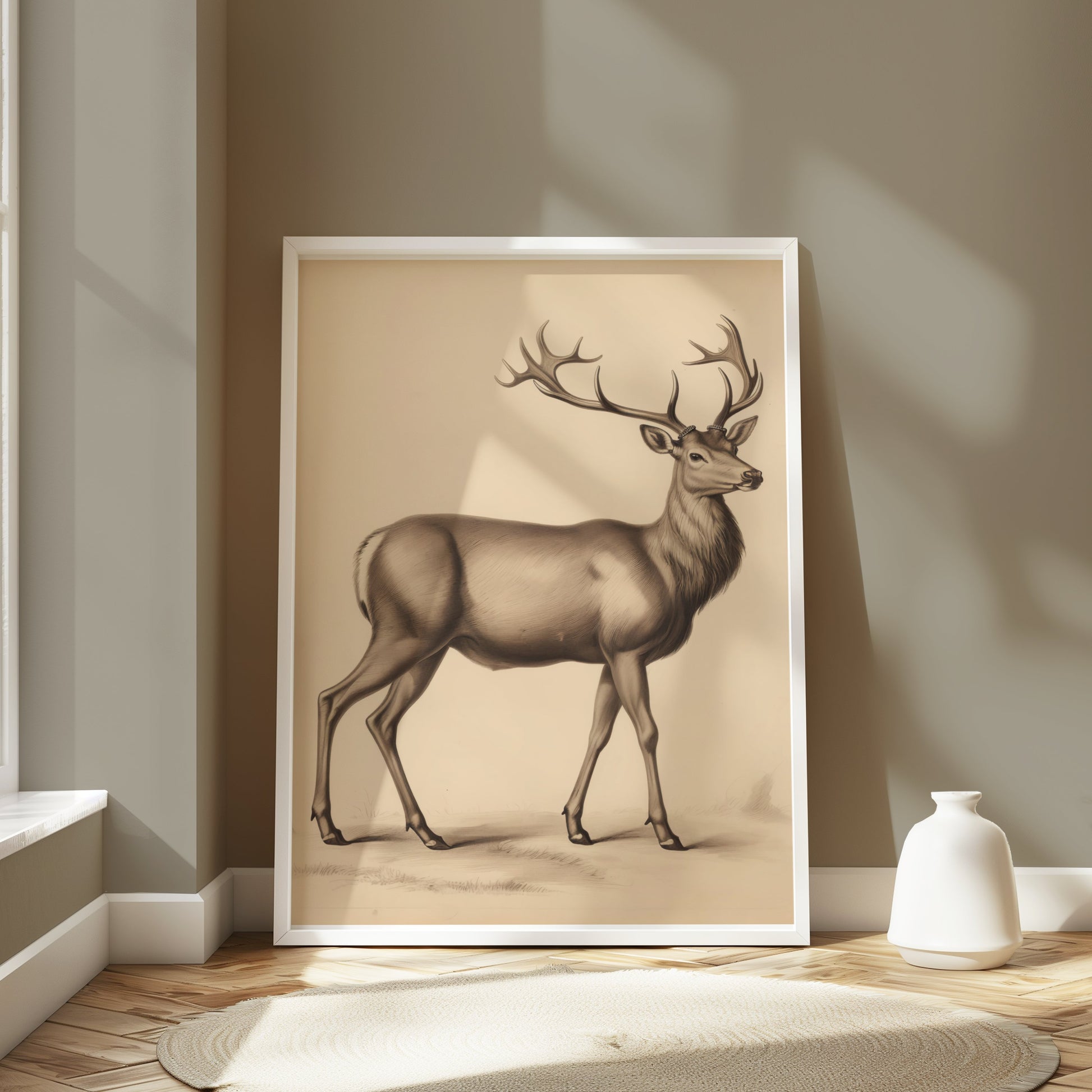 Premium Poster of Majestic Deer Illustration in Vintage Style Posters