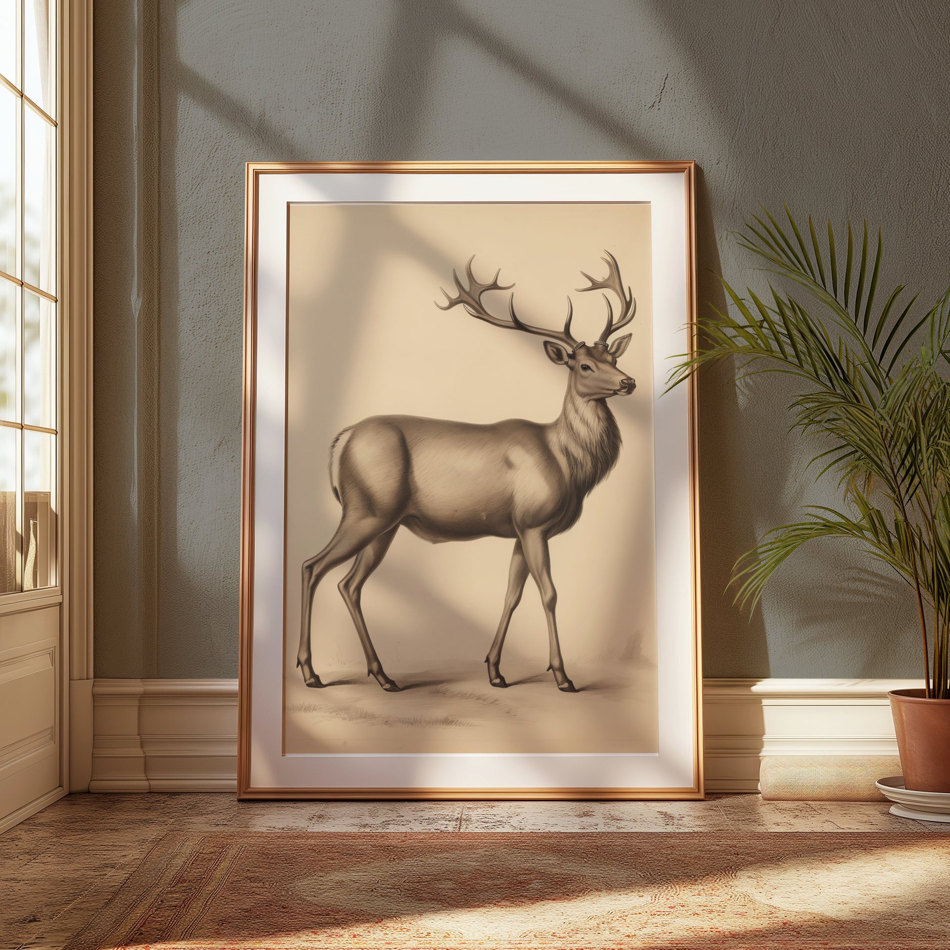 Premium Poster of Majestic Deer Illustration in Vintage Style Posters