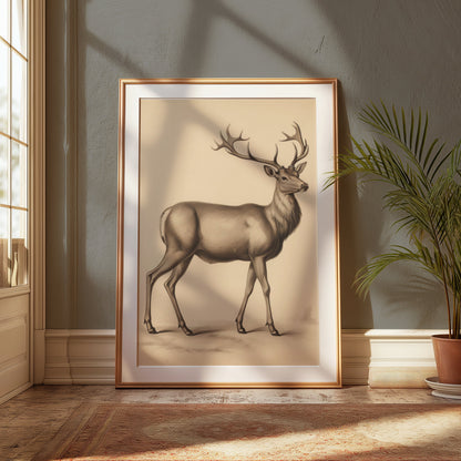Premium Poster of Majestic Deer Illustration in Vintage Style Posters