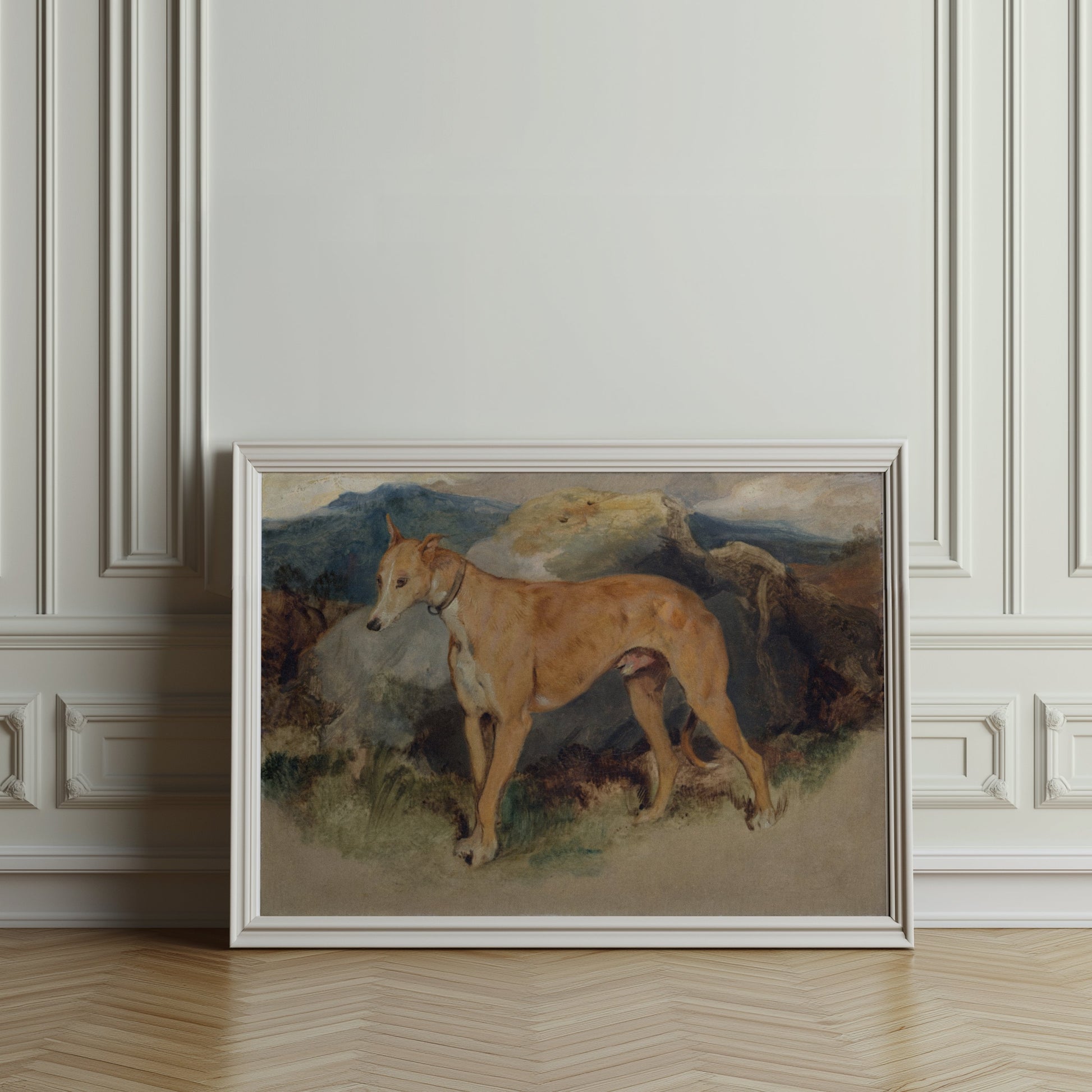 Premium Poster of Majestic Dog Against a Mountain Backdrop Posters