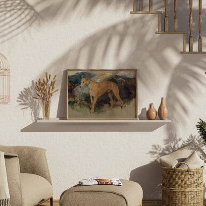 Premium Poster of Majestic Dog Against a Mountain Backdrop Posters